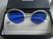 CHANEL Acetate Sunglasses Round Frame BLUE