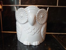 LARGE WHITE GLAZED OWL CERAMIC PLANT POT/PLANTER 8.5" X 9"
