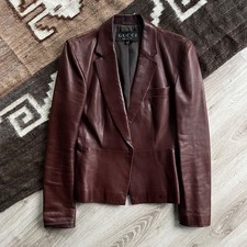 Gucci Tom Ford Era Vintage Women’s Burgundy Leather Blazer Jacket Size M/L