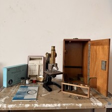 Antique C. Reichert Brass Microscope c.1925 with Case & Accessories