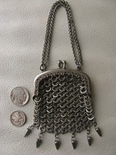 Antique Chatelaine Victorian Silver Frame Chain Mail Flat Ring Mesh Coin Purse 4