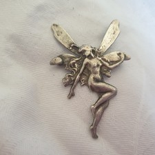 Vtg  Fairy Brooch Silvertone Metal Pin Art Nouveau ? Tinkerbell Arty