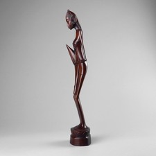 Antique Mid 20th Century Bali Balinese Carved Wood Statue of a Lady