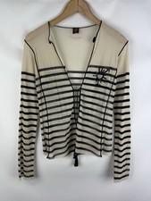 Jean Paul Gaultier Soleil Logo Vintage 90s Open Front Mesh Striped Cardigan Top