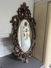 Large Vintage Ornate Antique Gold Chalkware  Wall Mirror 91x45cm