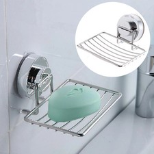 Strong Suction Bathroom Shower Chrome Accessory Soap Dish Holder Cup Tray Sliver
