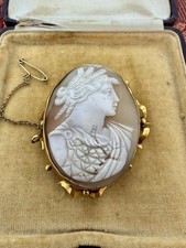 Antique Shell Cameo Brooch – Classical Warrior (Minerva / Athena) – 5x4cm – 9.6g