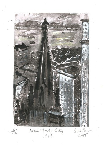 2017 linocut new york city - linocut, "new