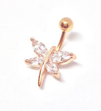 ROSE GOLD Clear CZ Crystal Butterfly Navel Bar Belly Button 316L  Steel