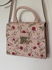 Embroidered pink Floral Print shoulder and top handle bag.1 size