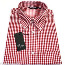 Relco Mens Red White Gingham Short Sleeved Shirt Button Down Mod Skin Retro New