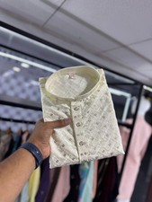 Festive Wear Cotton Kurta Pajama Set With Designer Heavy Embroidery For Men