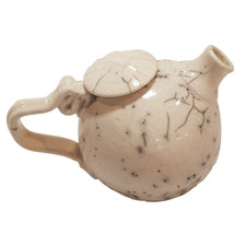 Vintage Black clay crackle glazed miniature studio art tea pot pottery with lid