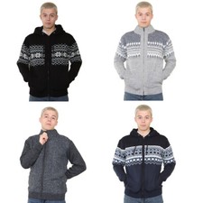 Mens Nordic Pattern Cardigans Long Sleeve Hooded Fleece Winter Top Festive