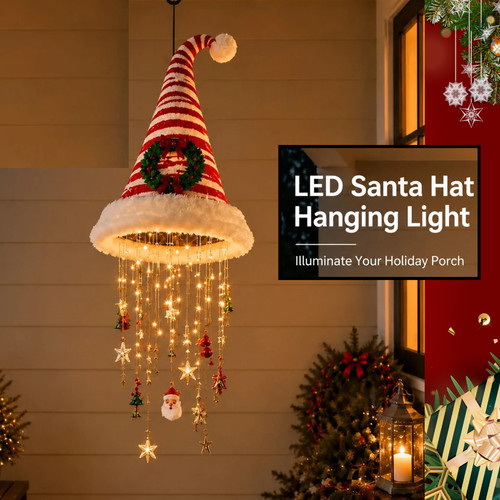 Lighted santa hat hanging - hat,