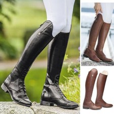 Ladies Horse Riding Boots Back Zip Front Lace Leather Competition Long Shoes