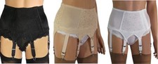 Retro 6 & 8 Strap Luxury Suspender Belts with Lace Panels in Beige, Black, White
