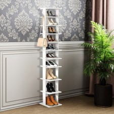 10 Tier Narrow Vertical Shoe Rack Wooden Shoe Shelf Tall Slim Storage Organiser