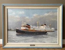 Vintage Oil Painting Sun XXIII Tug Boat Signed M J Pendreich 1968 Ship Maritime