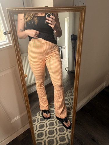 Orange gingham flare trousers - gingham,