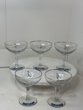 5 Vintage 1950s Babycham Champagne Glasses Hexagonal Stem White Fawn Gold Rim