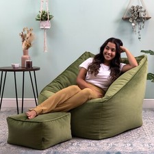 Giant Velvet Armchair and Footstool Combo - 100cm x 90cm - Velvet Bean Bag