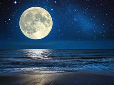 MOON AT NIGHT BLUE SEA