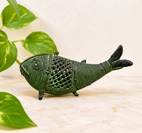 Vintage brass jali fish statue - brass,