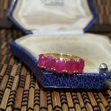 925 Sterling Silver Ring, Genuine Ruby Half Eternity Ring, Size P.5 US 7.75 Gold