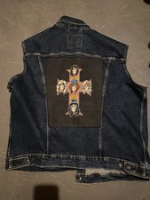 Levi’s denim battle jacket vest With Vintage Rare Guns N’ Roses Back patch XXL 