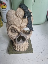 Halloween Gothic Style Skull With Bat Tea Light Holder