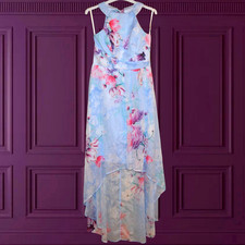 £98 LIPSY VIP SZE 6 BLUE FLORAL HI LOW MAXI DRESS CHRISTMAS CHRISTENING OCCASION