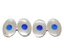 Pair of Sterling Silver & Blue Enamel Gents Cufflinks Vintage 1973 London