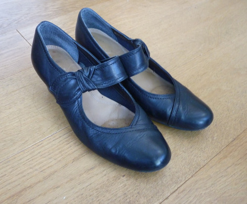 Women black leather mary - black,