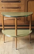 Vintage Mid Century Modern Scandi Half Moon Two Tier Side Console Table 1960's