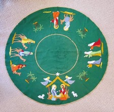 Vintage Bucilla Nativity Christmas Tree Skirt Completed Felt & Sequins 103 cms