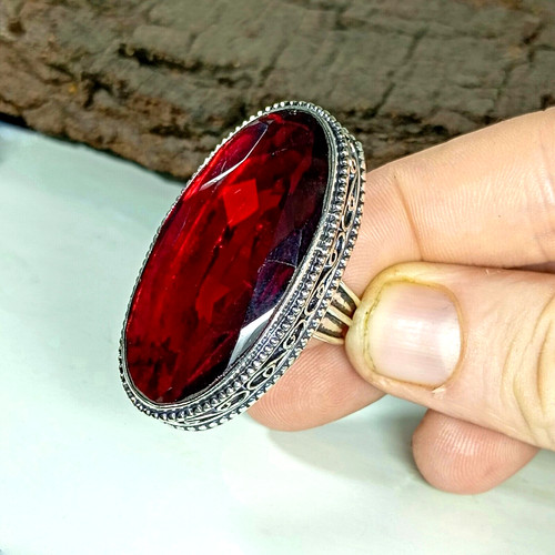 Garnet silver ring 925 - silver,