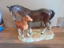 VINTAGE Beswick Horse Figure" Mare and Foal on base " Model no 953