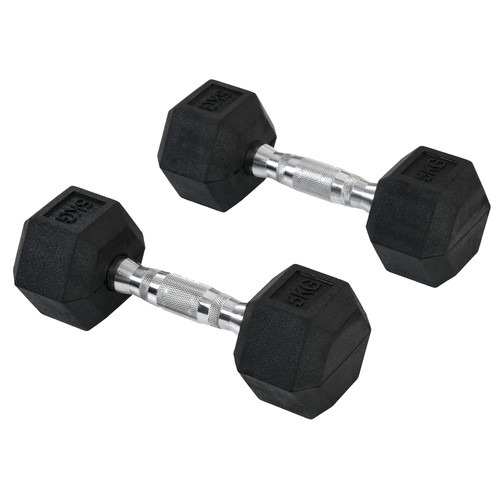 2x5kg rubber hex dumbbells - hex,