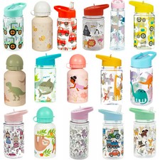  Kids Childs Break Lunch Nursery School Cold Drinks Water Milk Bottle & Straw 