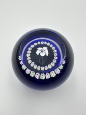 Caithness Iris Pattern Art Glass Paperweight. Vintage Scottish Art Glass