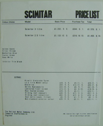 Reliant scimitar 2 5 - scimitar, litre