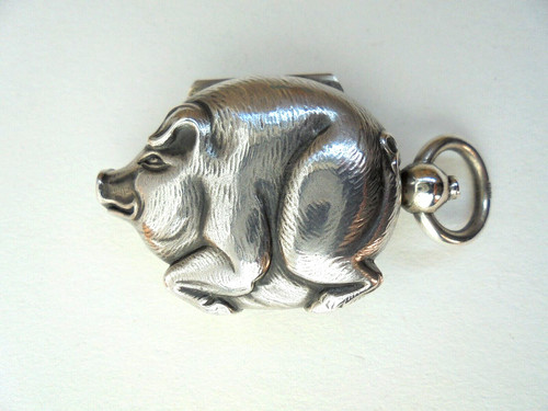Antique solid silver pig - solid,