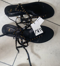 ZARA BLACK GOLD DETAIL GLADIATOR  STYLE FLAT SANDALS UK 9 EU 42 BNWT NEW ^