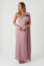 Coast Womens Maxi Dress One Shoulder Pink Satin Bow Detail Elegant