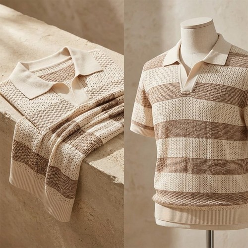 Mens striped knitted polo - mens,