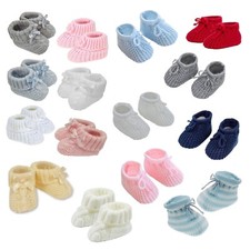 Newborn Baby Booties Knitted Spanish Romany Traditional Knit Ribbon Bow Boy Girl