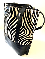 Lamarthe Mini Tote Black Leather Zebra Pattern Removable Handles Inner Pocket