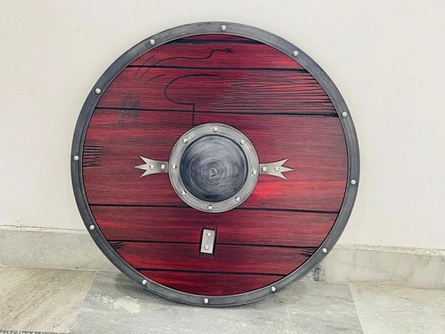 Red wooden viking shield - wooden,