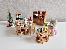 Sylvanian Families Dining Room Set. With Dresser, Light up Log Burner + Extras.